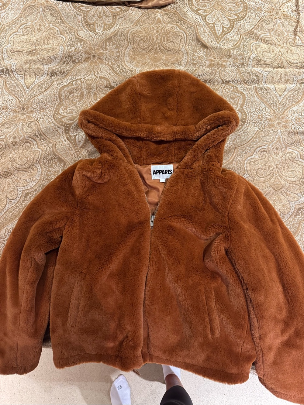 Apparis Chestnut Faux-Fur Hooded Puffer Jacket